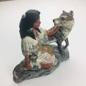 Native American Women and Wolves Statue